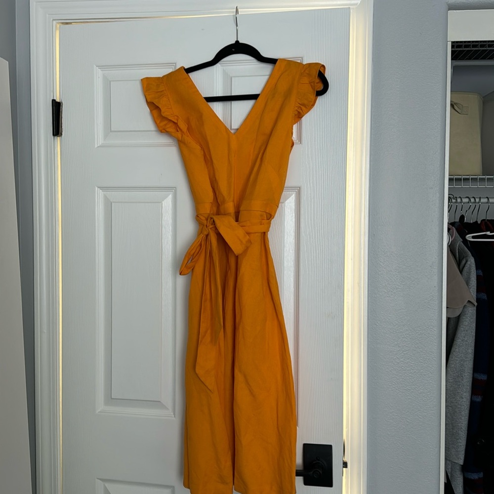 Tangerine Loft Dress with Button Detail and Tie Waist